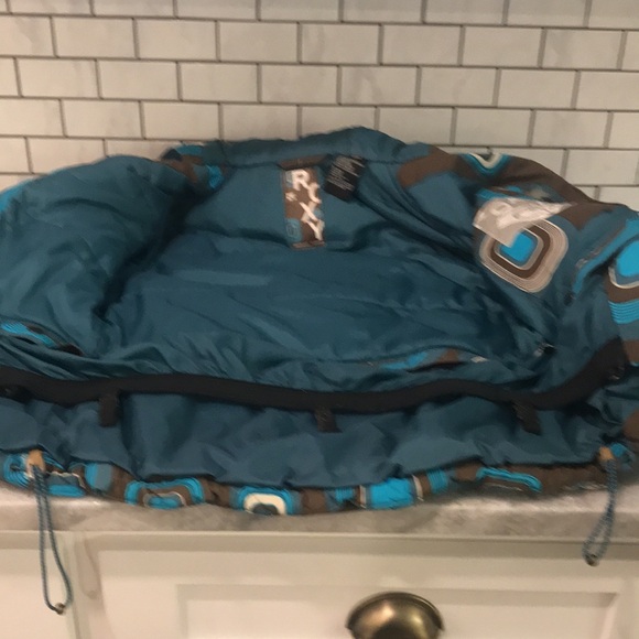 Roxy Jacket Womens XS Blue Brown Full Zip Hooded Coat Ski Snowboard Mod Hipster - Picture 6 of 10